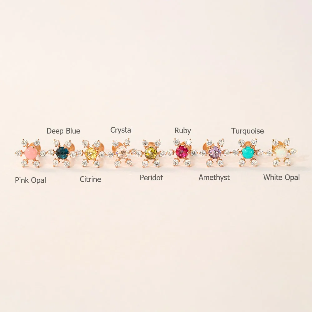 14K Gold Flower Rose-Cut Cubic Internally Threaded Labret Piercing 18G16G - Image 12