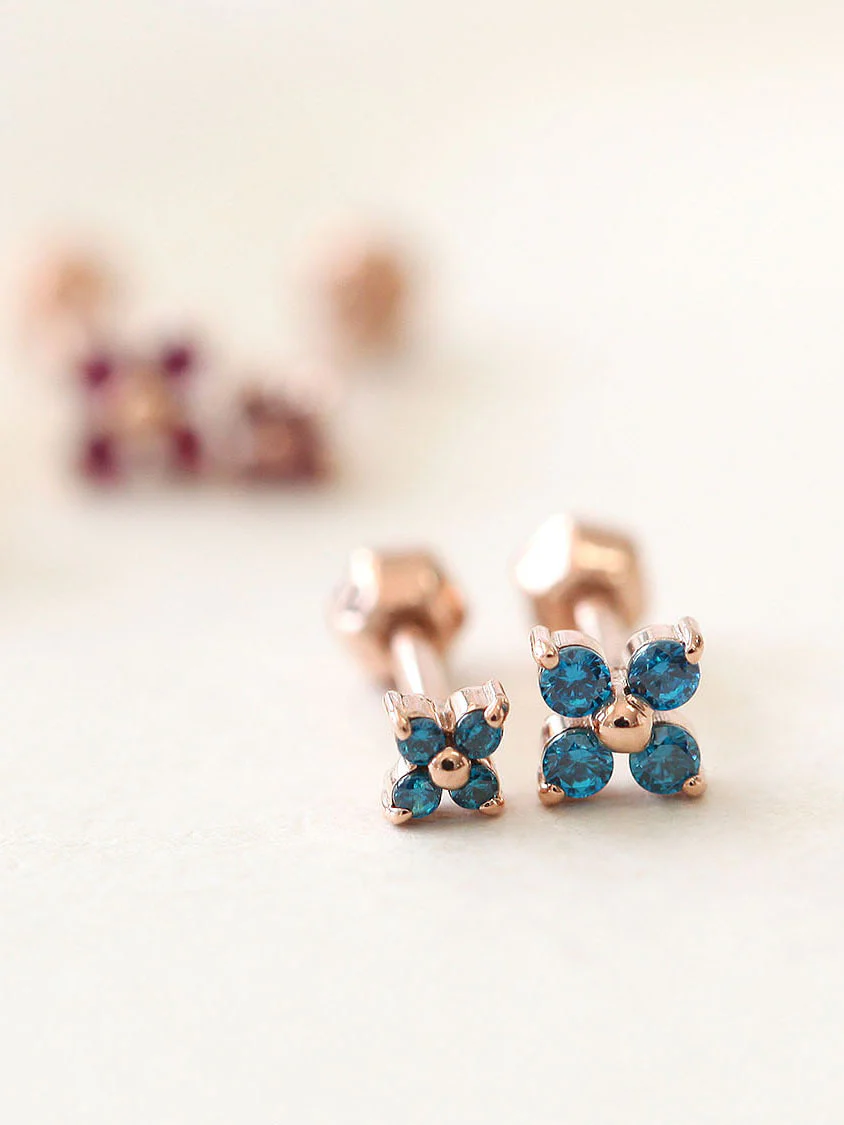 14K Gold Four Leaf Clover Flower Cartilage Earring 18G16G - Image 4