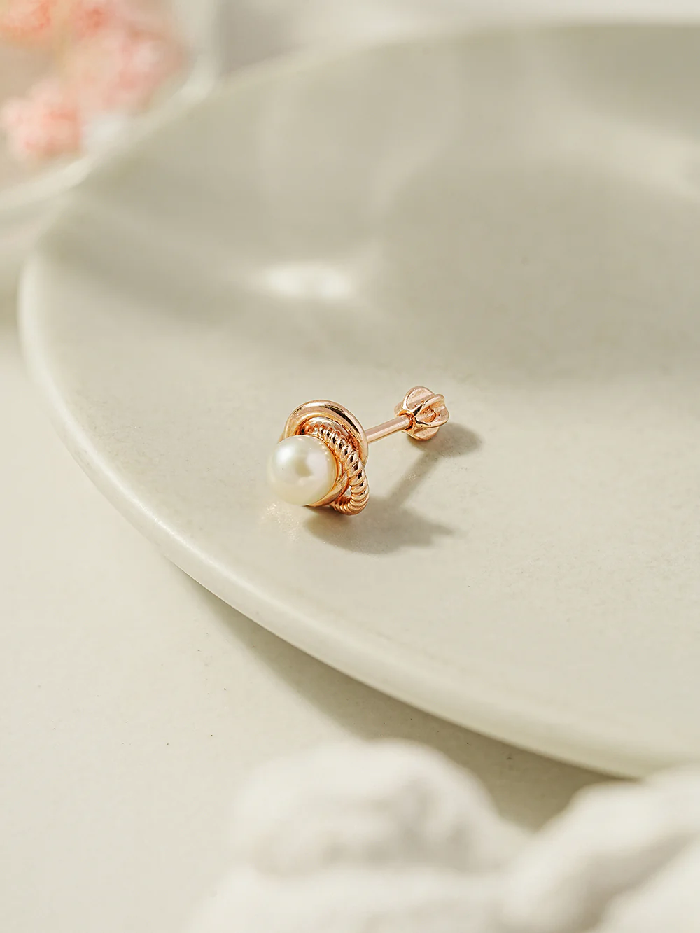 14K Gold Freesia Pearl Cartilage Earring 18G16G - Image 7