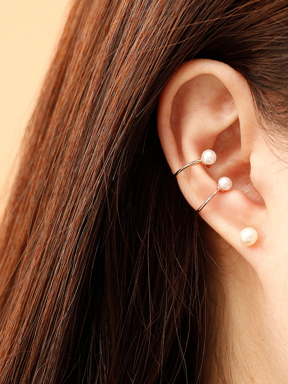 14K Gold Fresh Water Pearl Slim Inner Conch Ear Cuff - Image 3