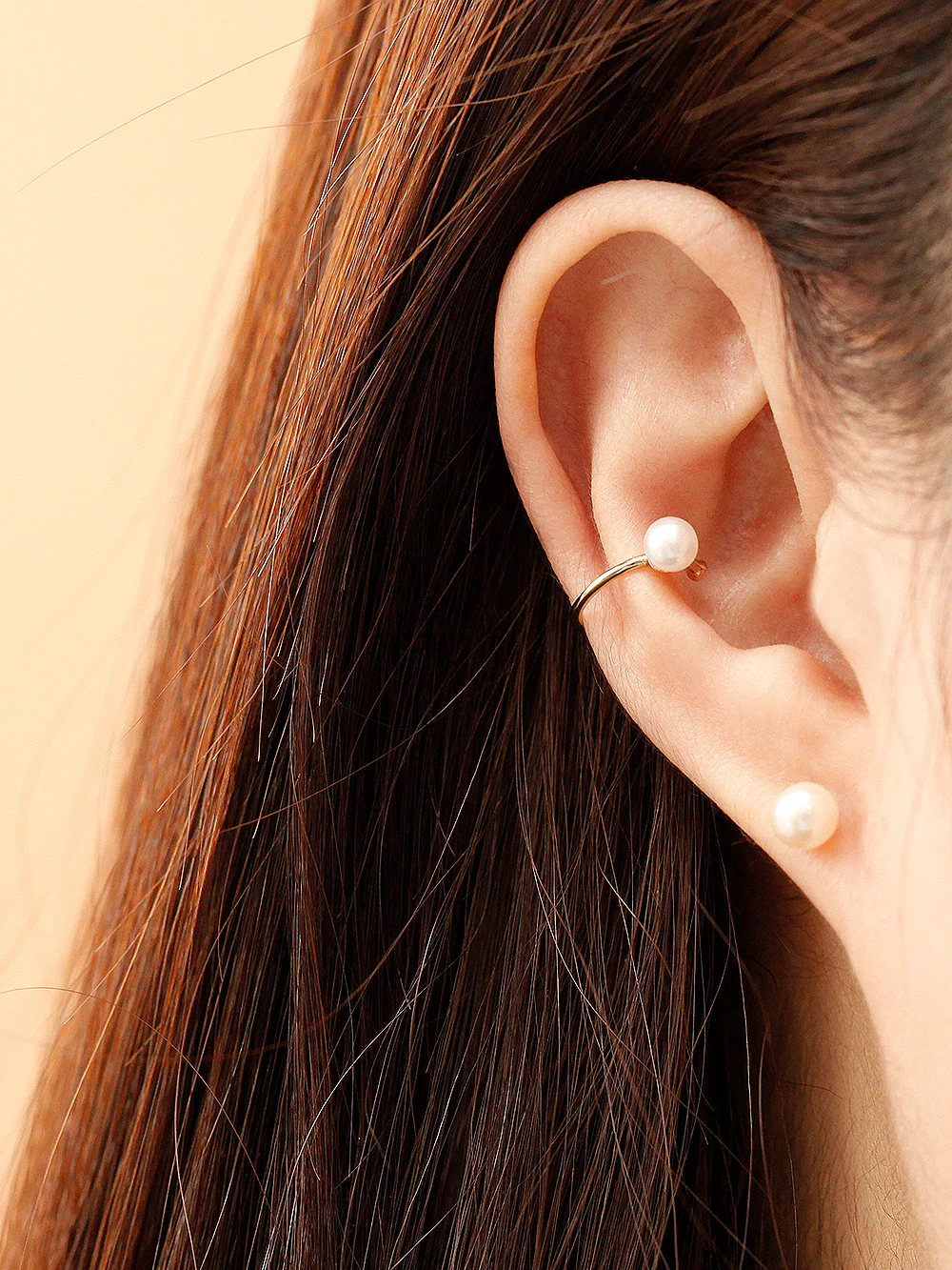 14K Gold Fresh Water Pearl Slim Inner Conch Ear Cuff - Image 5