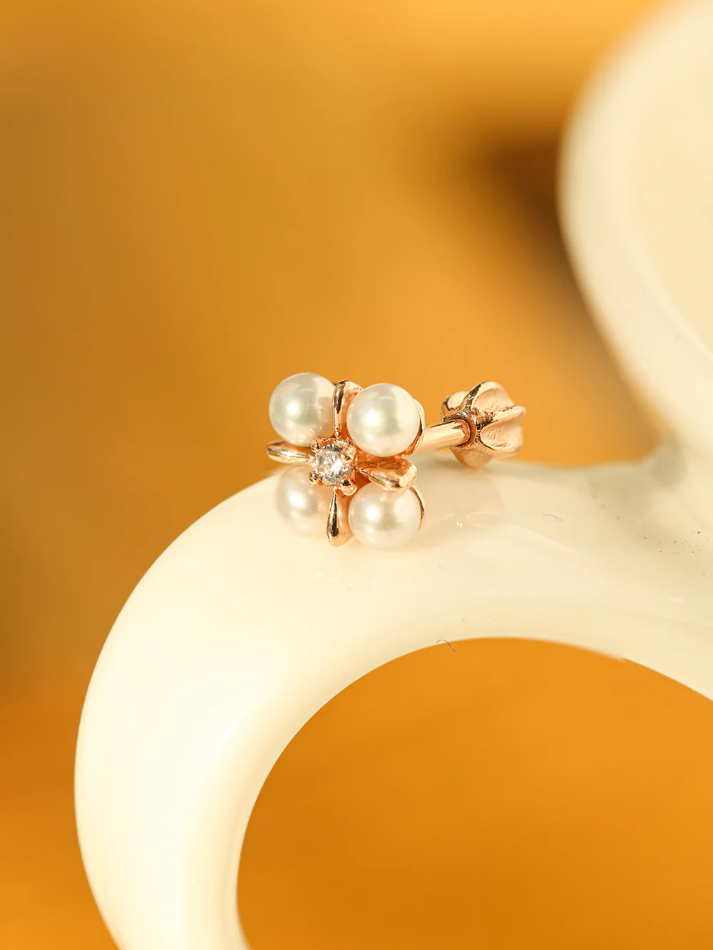 14K Gold Fresh Water Pearl Square CZ Cartilage Earring 18G16G - Image 11
