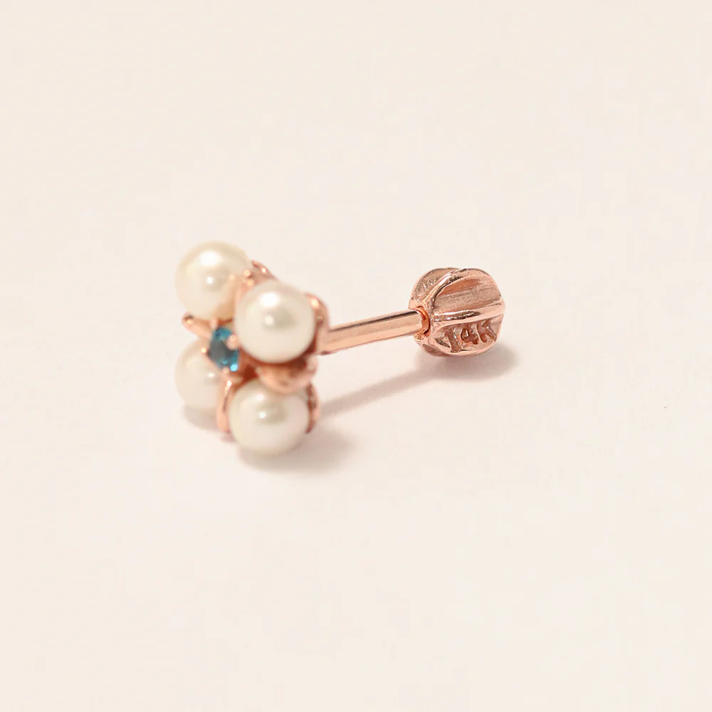 14K Gold Fresh Water Pearl Square CZ Cartilage Earring 18G16G - Image 16