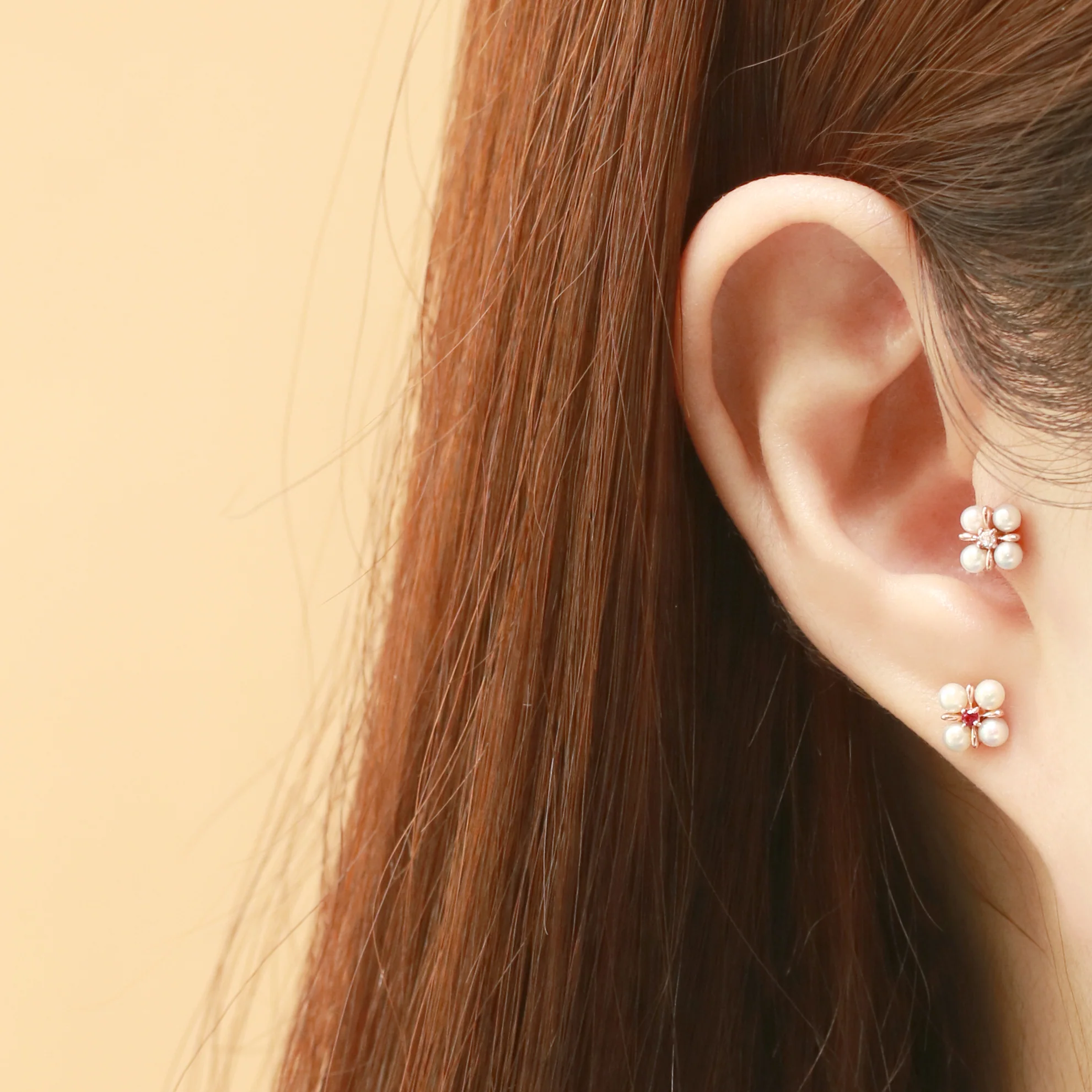 14K Gold Fresh Water Pearl Square CZ Cartilage Earring 18G16G - Image 4