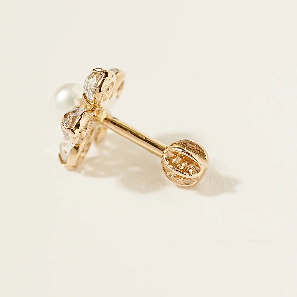 14K Gold Fresh Water Pearl Wind Flower Cartilage Earring 18G16G - Image 13