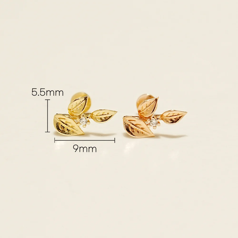 14K Gold Fruit Cubic Leaf Internally Threaded Labret Piercing 18G16G - Image 7