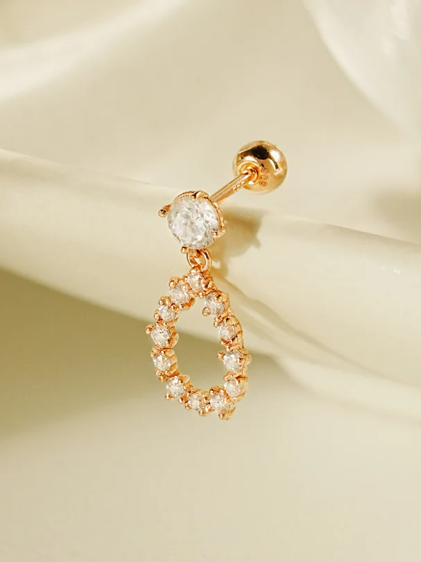 14K Gold Full Cubic Tear Drop Cartilage Earring 20G - Image 3