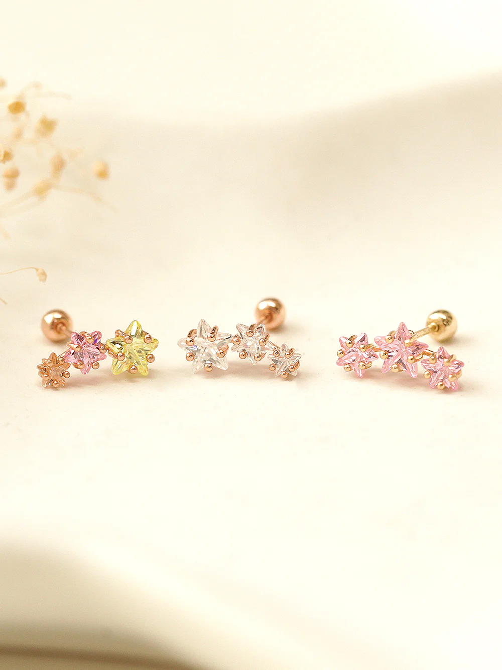 14K Gold Galaxy Triple Star Cartilage Earring 20G18G16G - Image 7