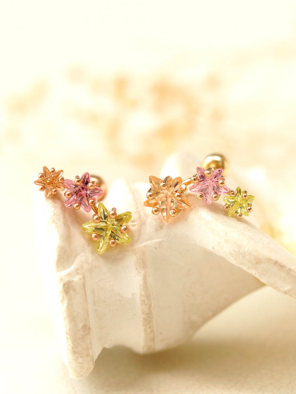 14K Gold Galaxy Triple Star Cartilage Earring 20G18G16G - Image 9