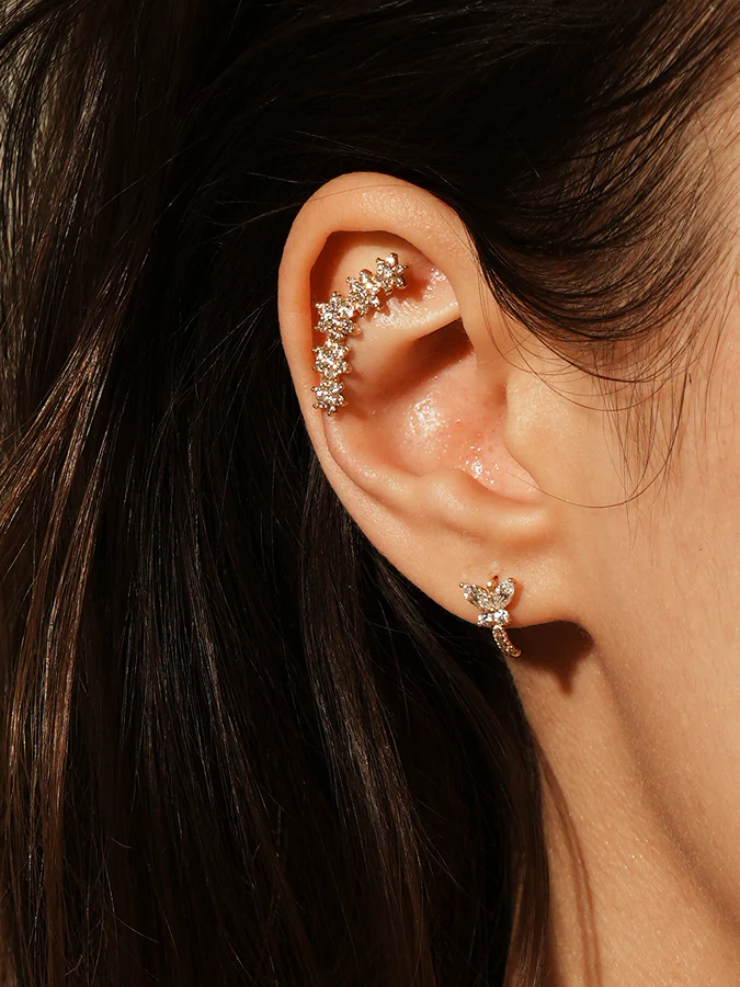 14K Gold Garland Cubic Flower Cartilage Earring 20G18G16G