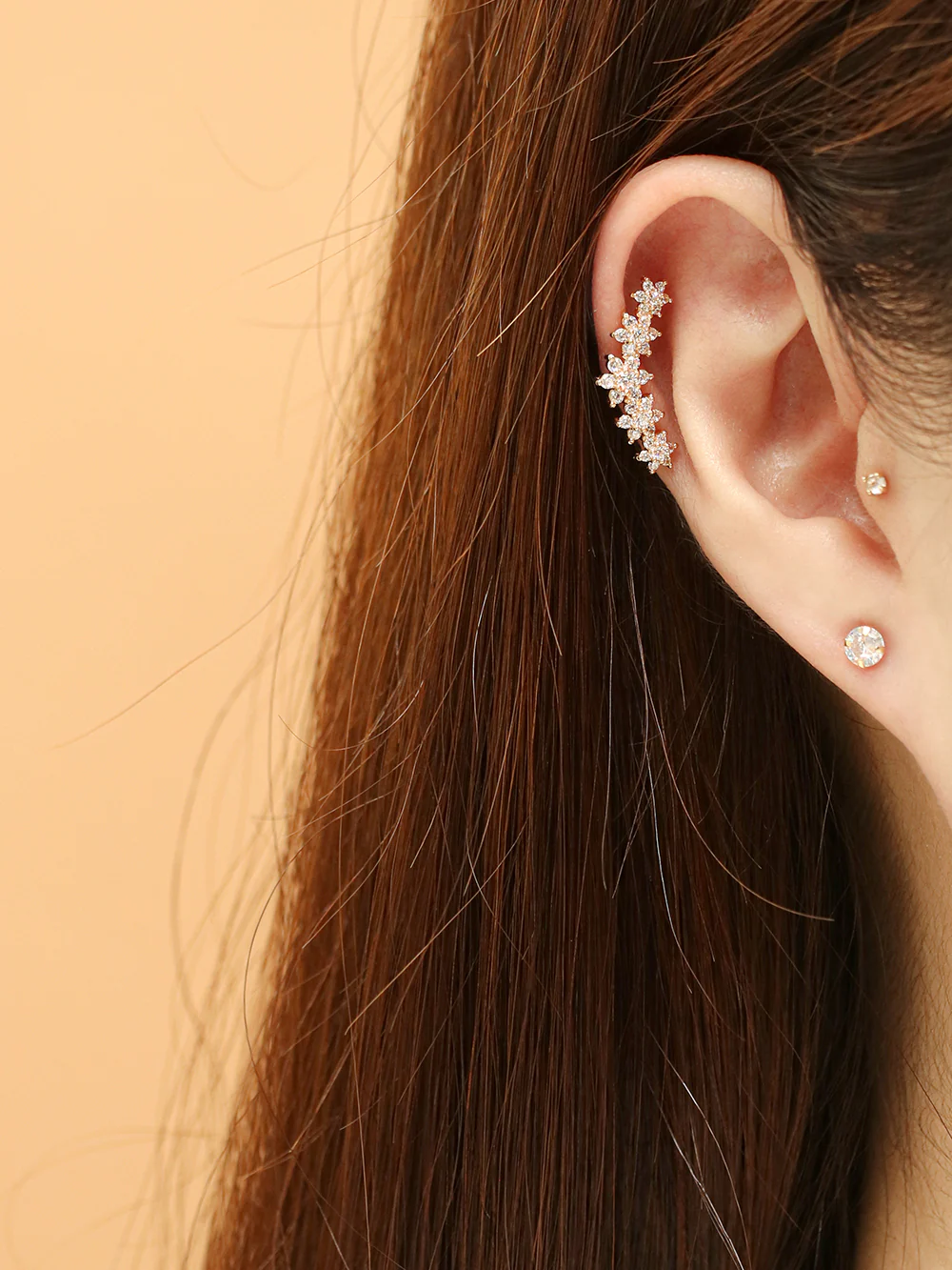 14K Gold Garland Cubic Flower Cartilage Earring 20G18G16G - Image 3