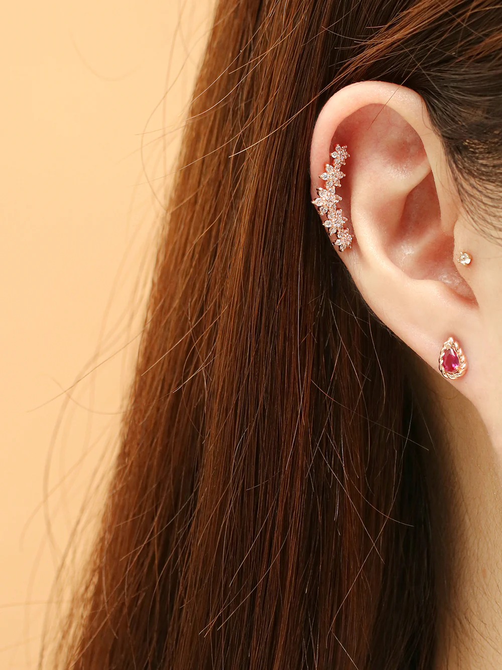 14K Gold Garland Cubic Flower Cartilage Earring 20G18G16G - Image 5