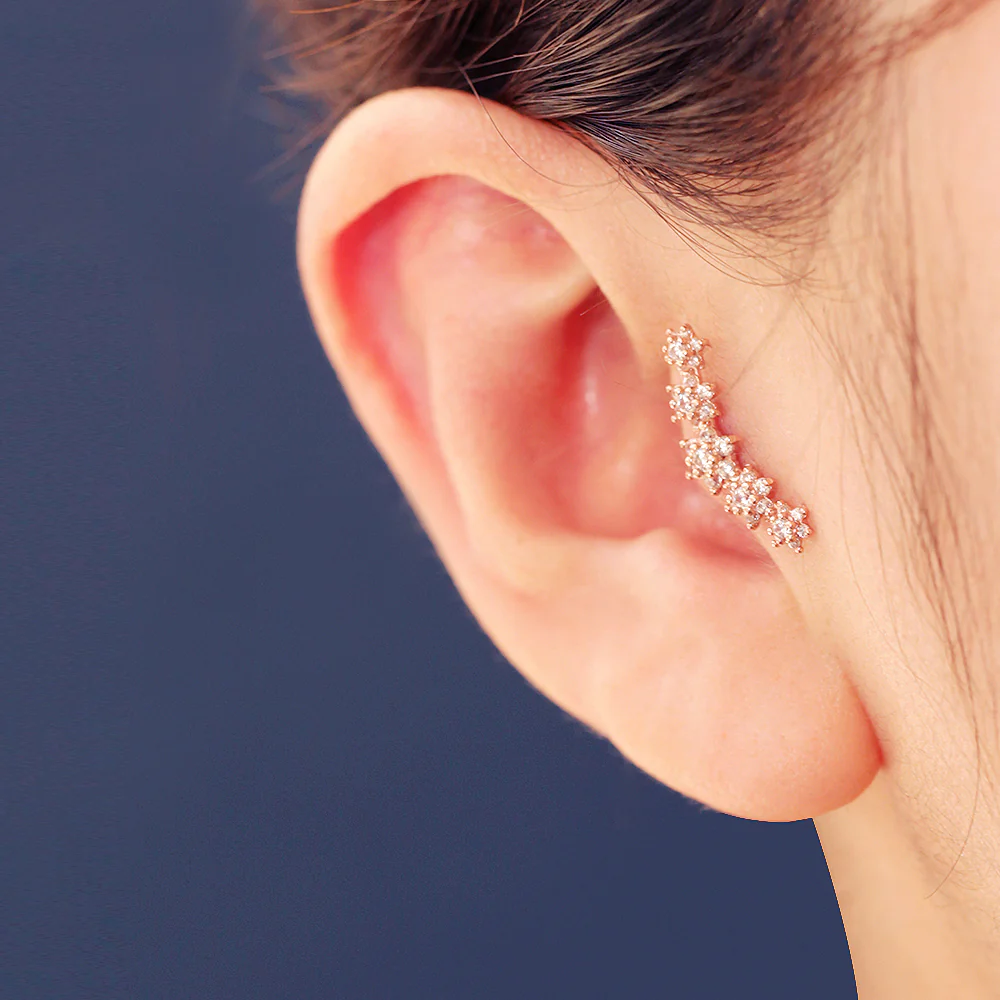 14K Gold Garland Cubic Flower Cartilage Earring 20G18G16G - Image 7