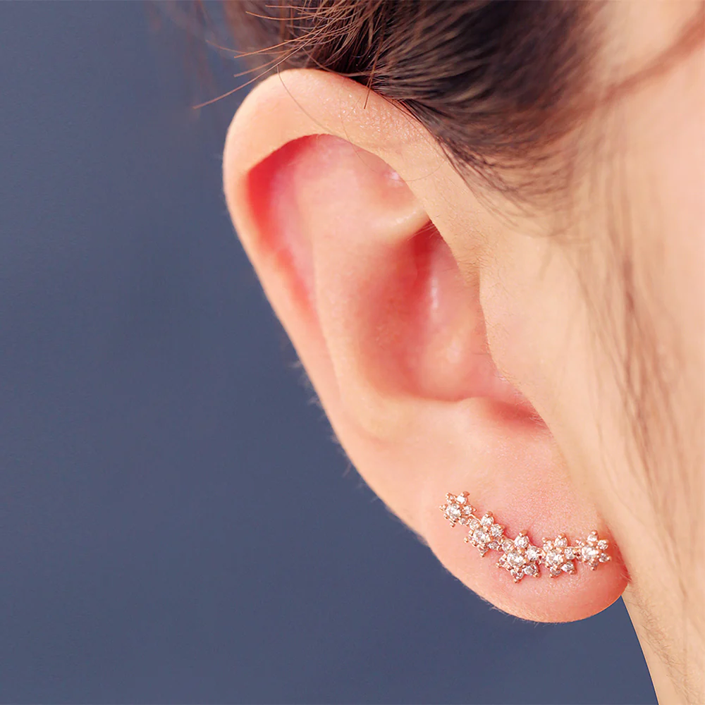 14K Gold Garland Cubic Flower Cartilage Earring 20G18G16G - Image 9