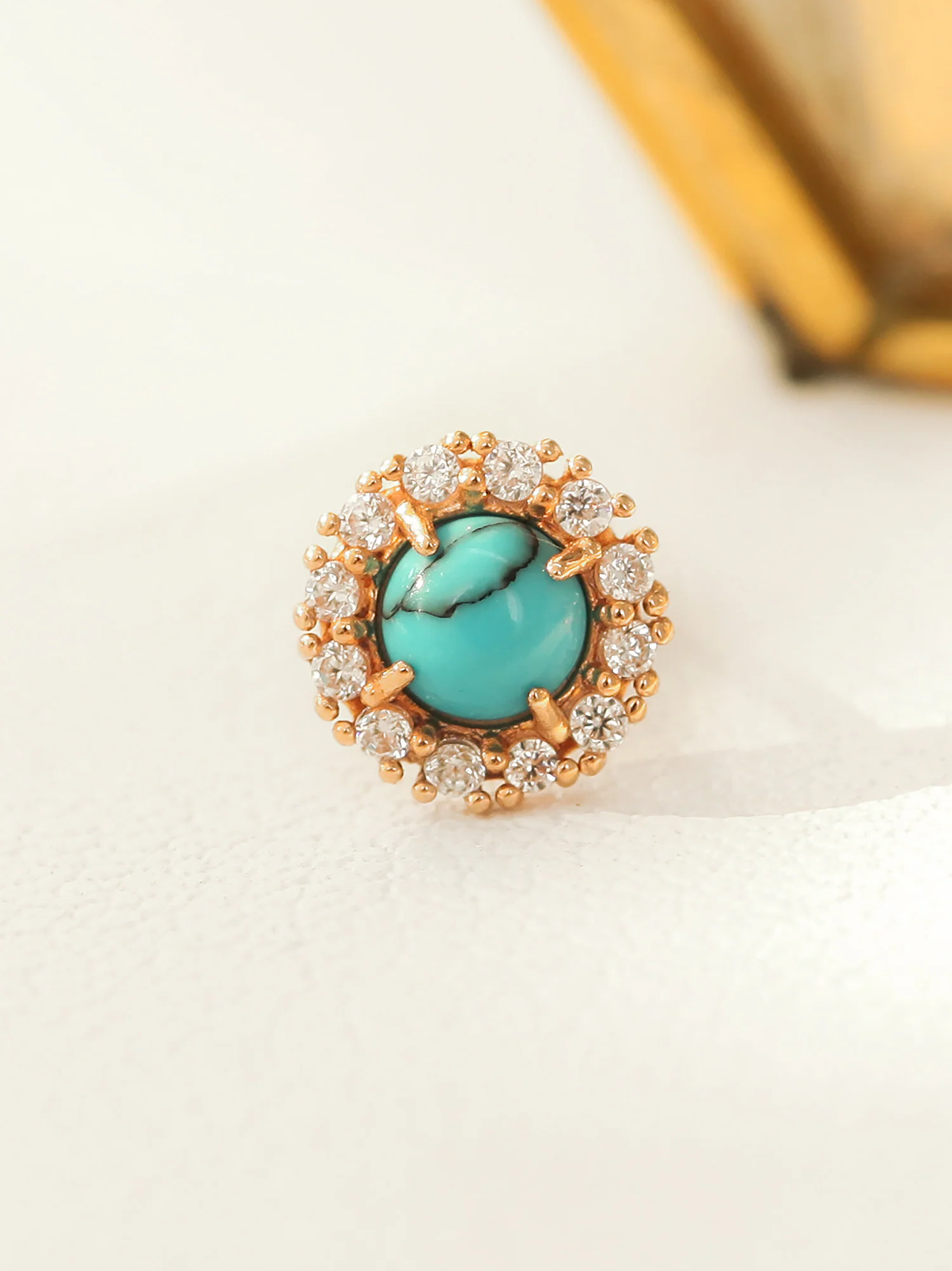 14K Gold Turquoise Stone Cartilage Earring 18G16G
