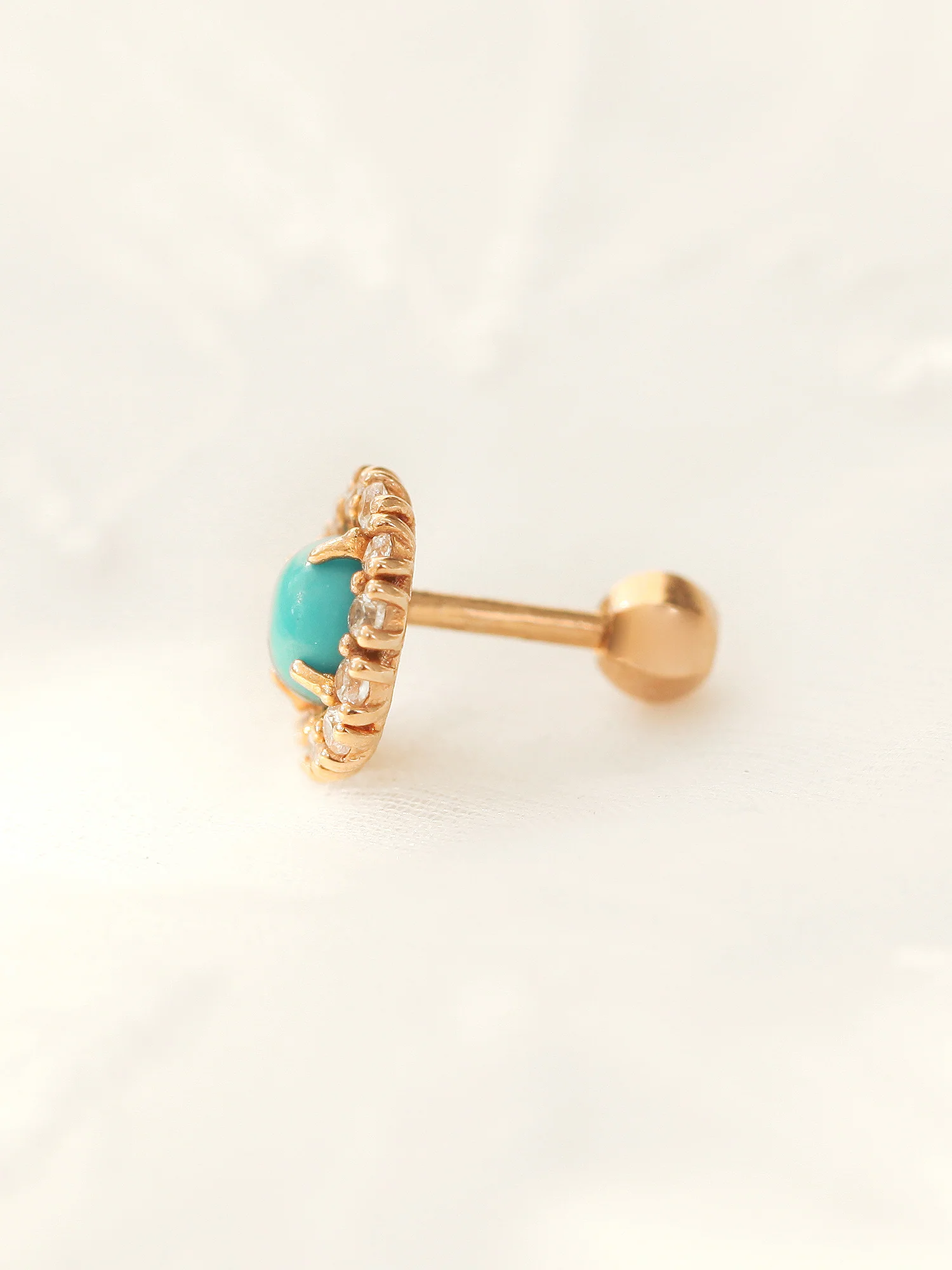 14K Gold Turquoise Stone Cartilage Earring 18G16G - Image 2