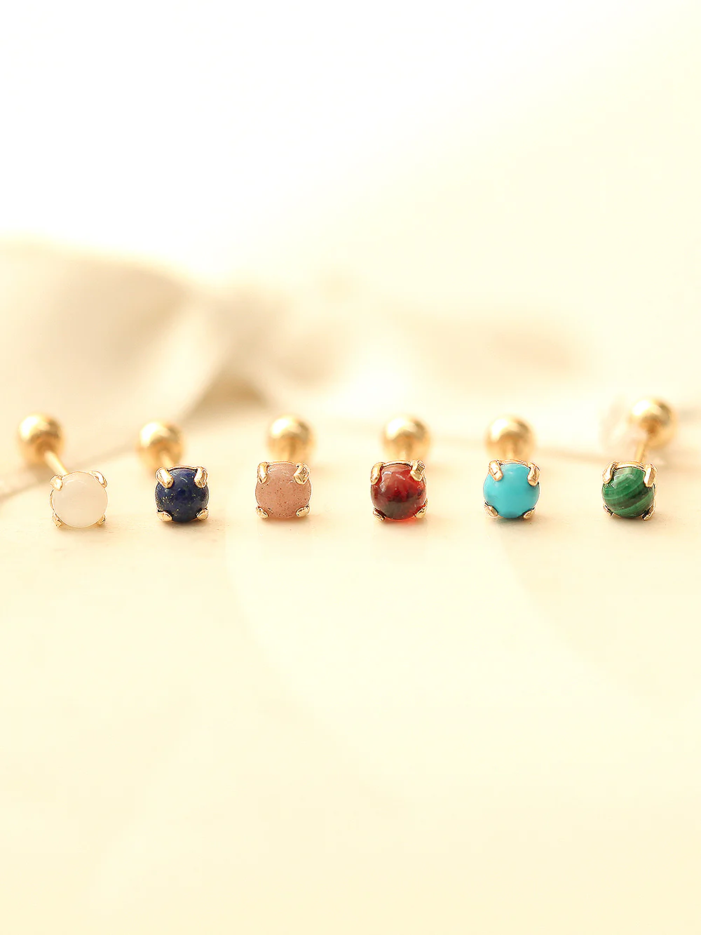 14K Gold Gemstone Cartilage Earring 20G