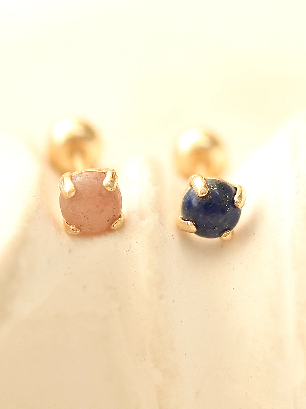 14K Gold Gemstone Cartilage Earring 20G - Image 2