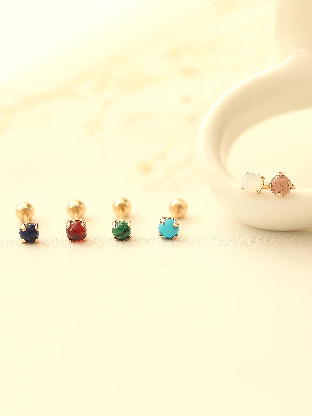 14K Gold Gemstone Cartilage Earring 20G - Image 3