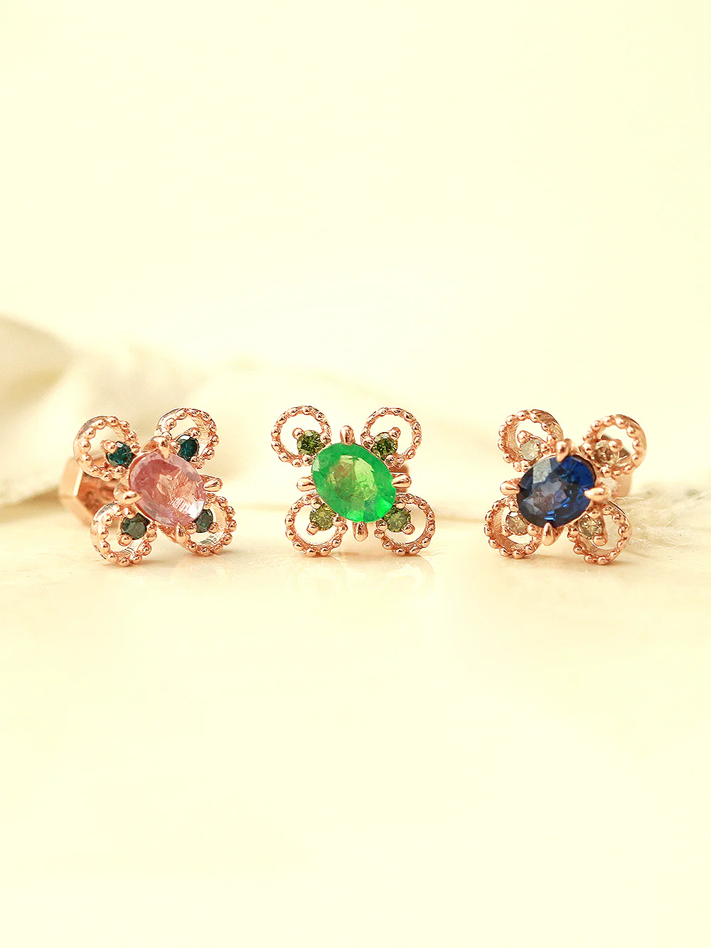 14K Gold Gemstone & Diamond Cartilage Earring 18G
