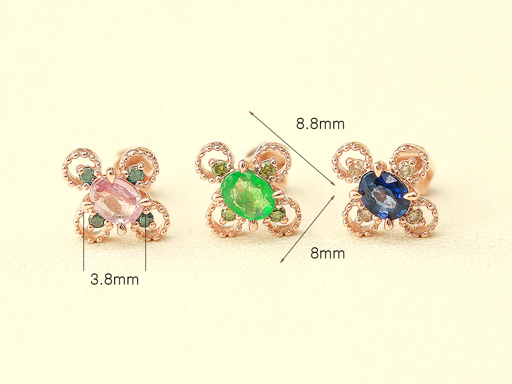 14K Gold Gemstone & Diamond Cartilage Earring 18G - Image 11