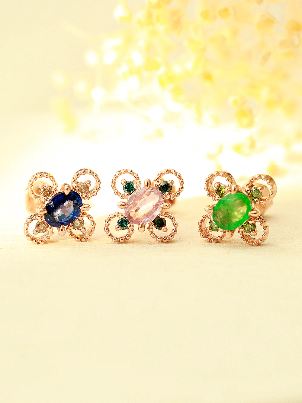 14K Gold Gemstone & Diamond Cartilage Earring 18G - Image 2