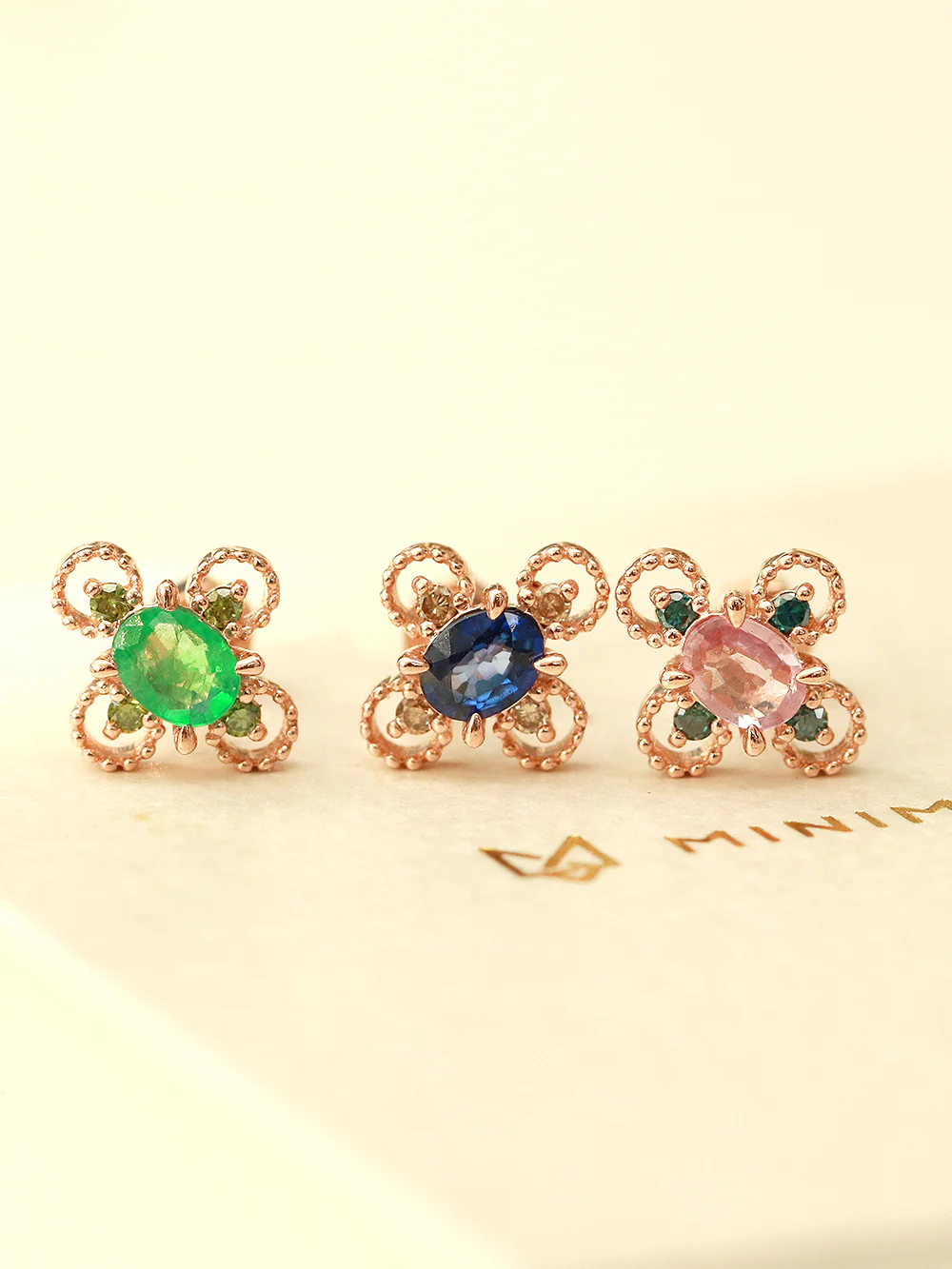 14K Gold Gemstone & Diamond Cartilage Earring 18G - Image 5