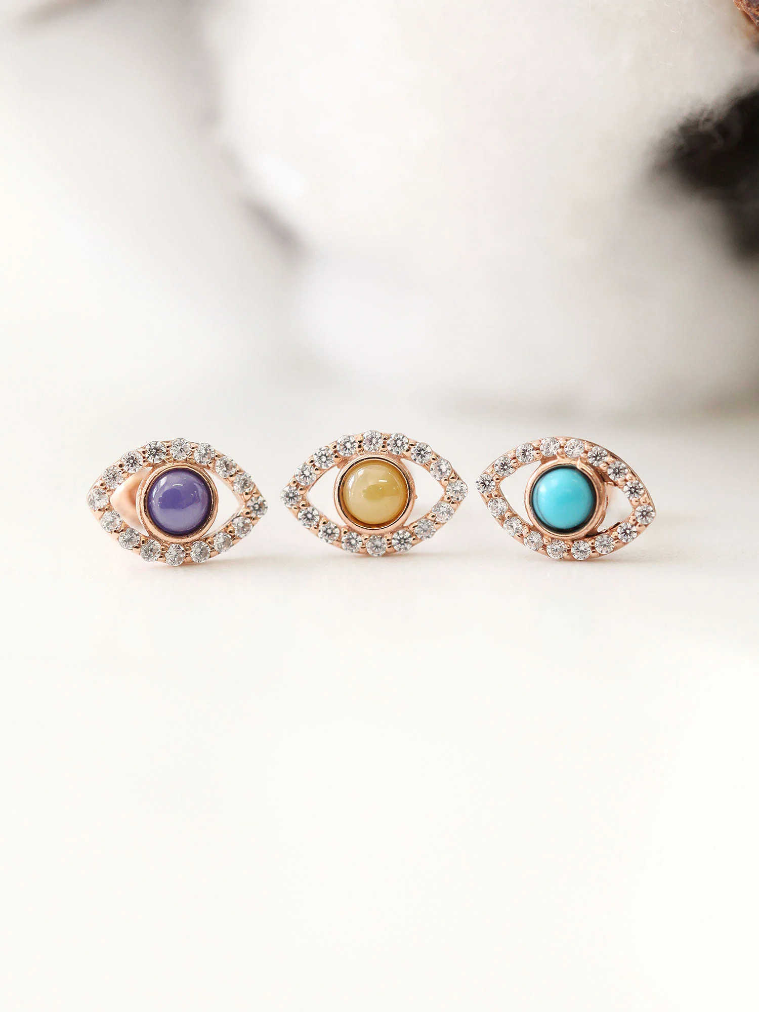 14K Gold Gemstone Evil Eye Cartilage Earring 18G16G