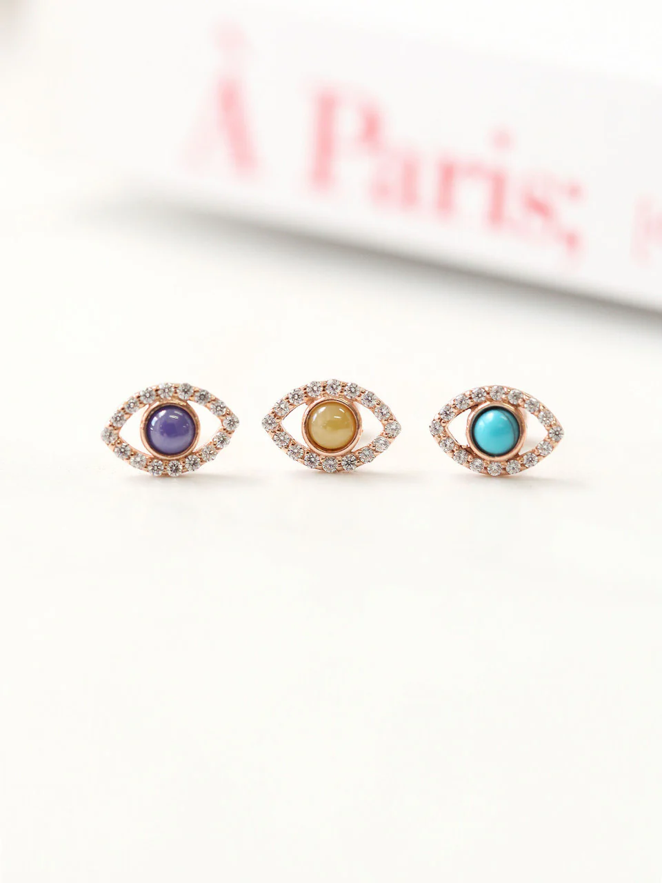 14K Gold Gemstone Evil Eye Cartilage Earring 18G16G - Image 3
