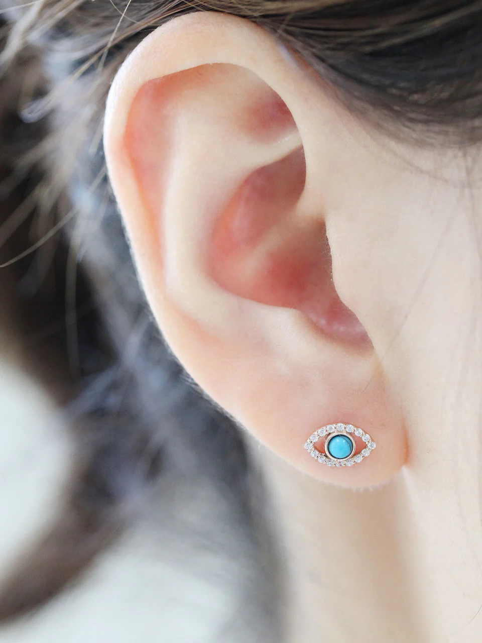 14K Gold Gemstone Evil Eye Cartilage Earring 18G16G - Image 6