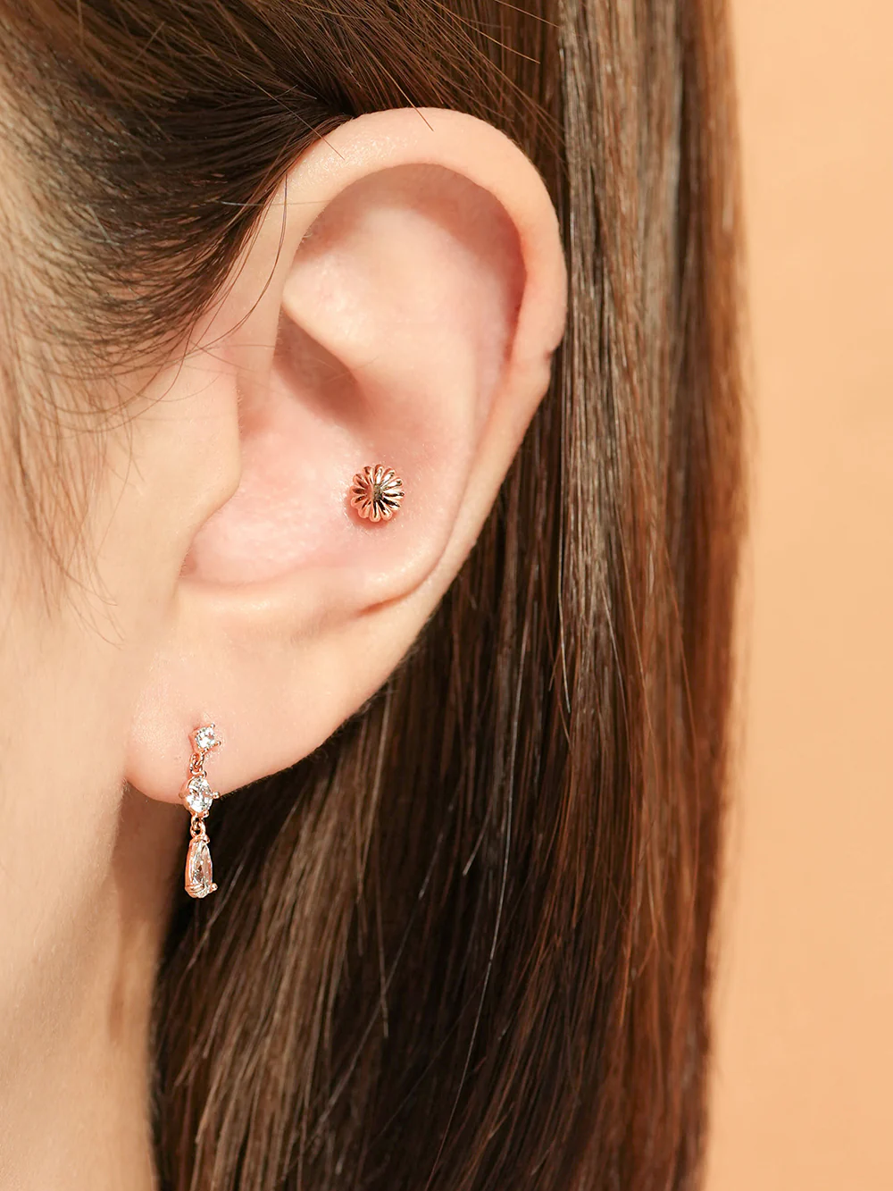 14K Gold Glass Cubic Drop Cartilage Earring 20G - Image 4