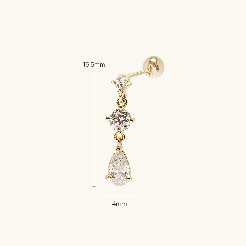 14K Gold Glass Cubic Drop Cartilage Earring 20G - Image 6