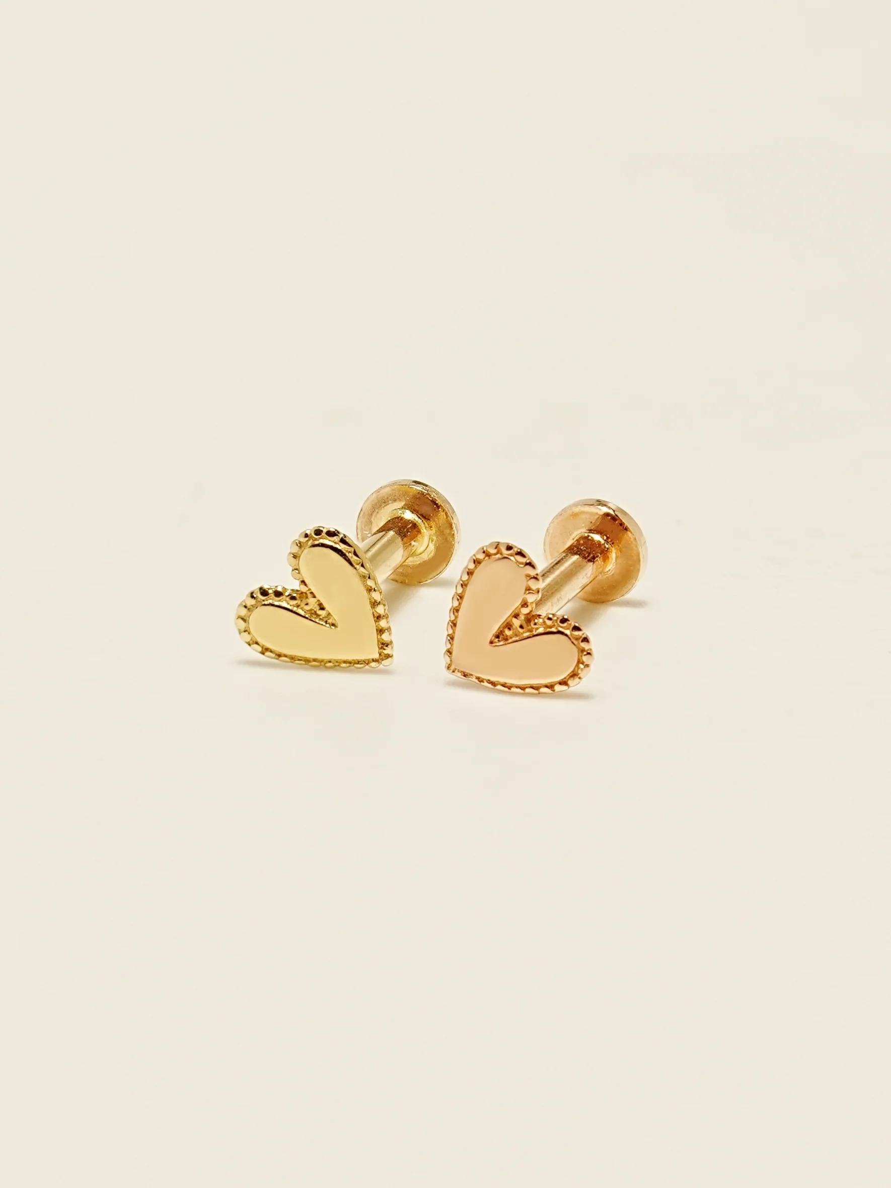 14K Gold Glossy Heart Internally Threaded Labret Piercing 18G16G - Image 5