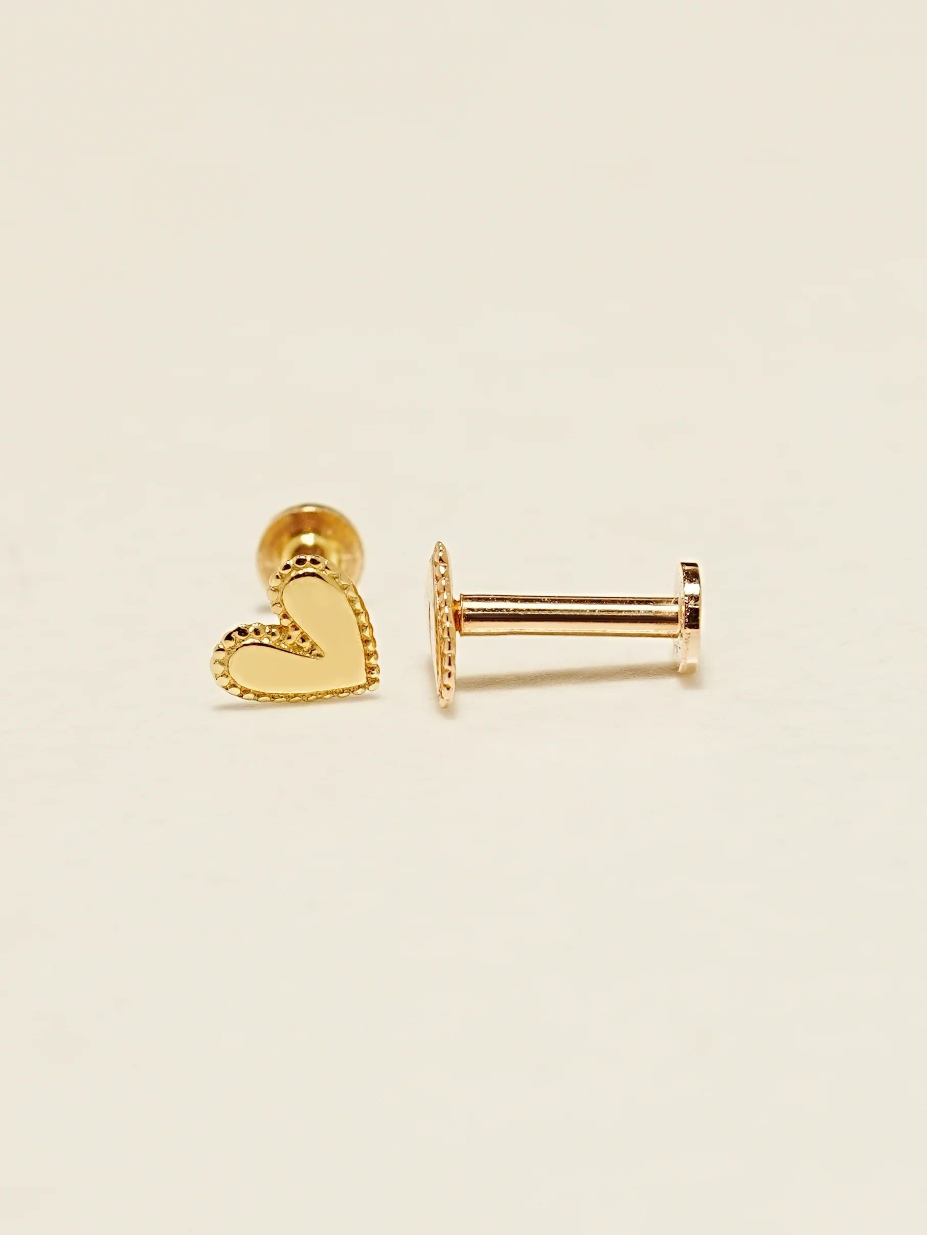 14K Gold Glossy Heart Internally Threaded Labret Piercing 18G16G - Image 6