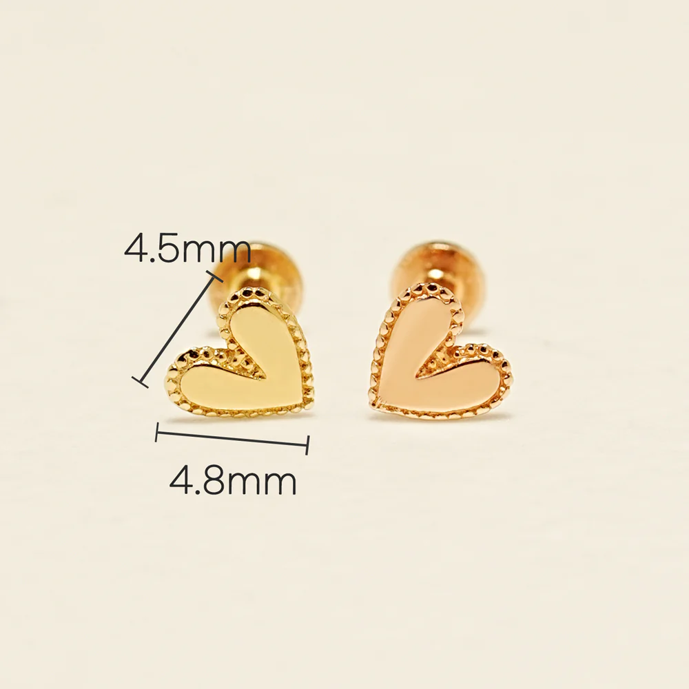 14K Gold Glossy Heart Internally Threaded Labret Piercing 18G16G - Image 7