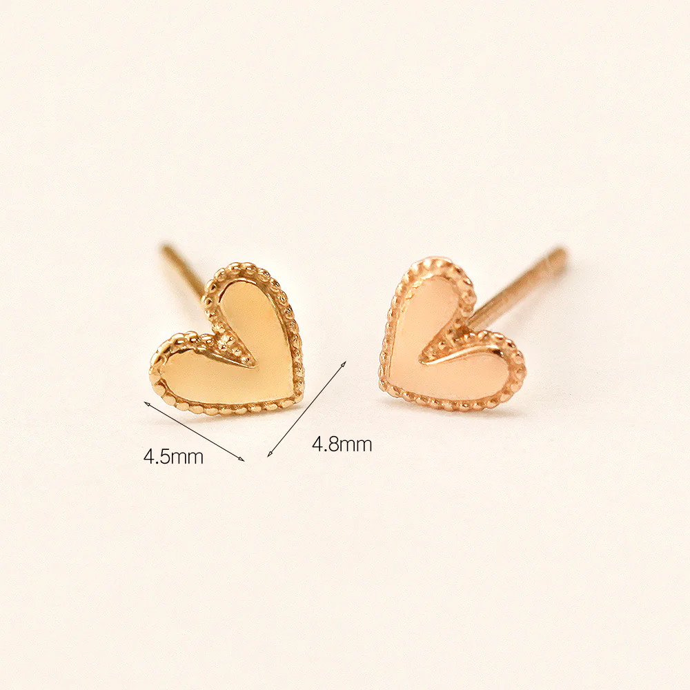 14K Gold Glossy Heart Stud Earring - Image 5