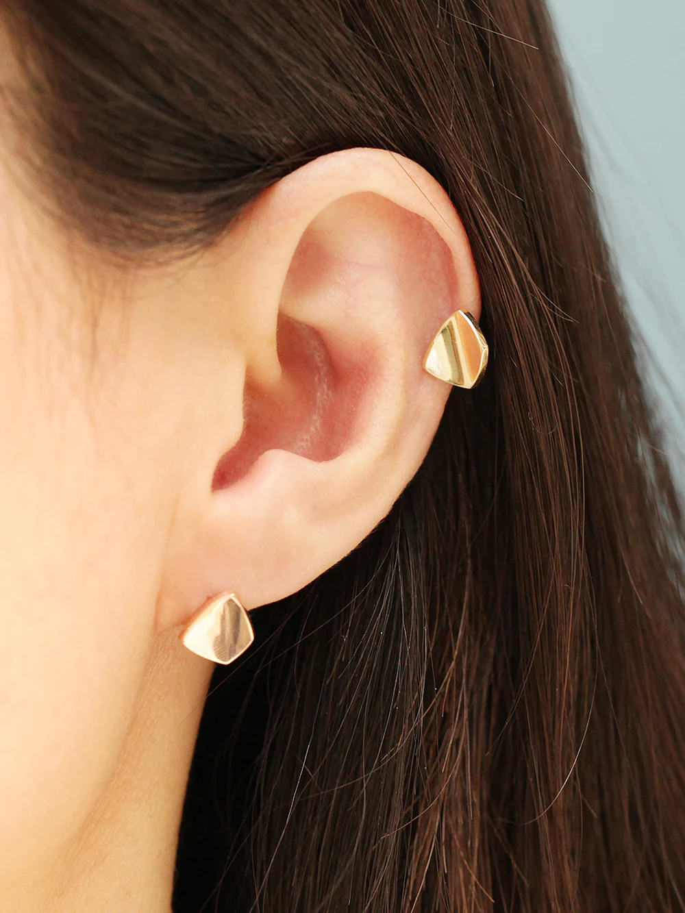 14K Gold Glossy Wavy Square Earring 20G18G16G - Image 4