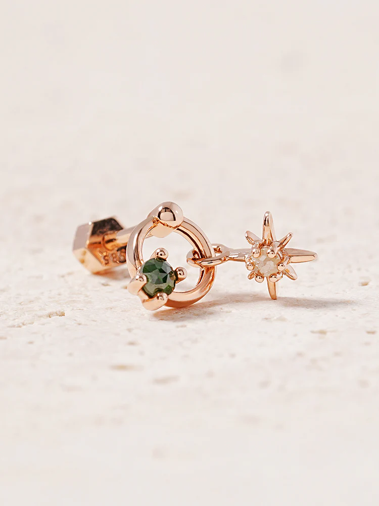 14K Gold Green Rough Universe Ring Drop Cartilage Earring 18G - Image 6