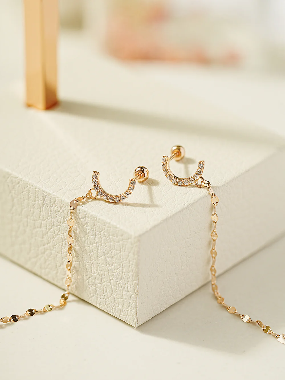 14K Gold Half Circle Long Chain Drop Cartilage Earring 20G18G16G