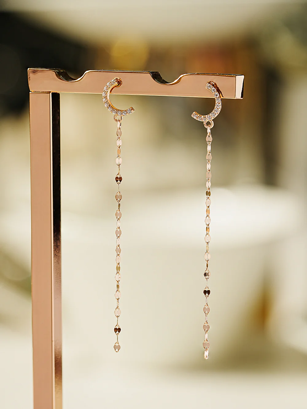 14K Gold Half Circle Long Chain Drop Cartilage Earring 20G18G16G - Image 10