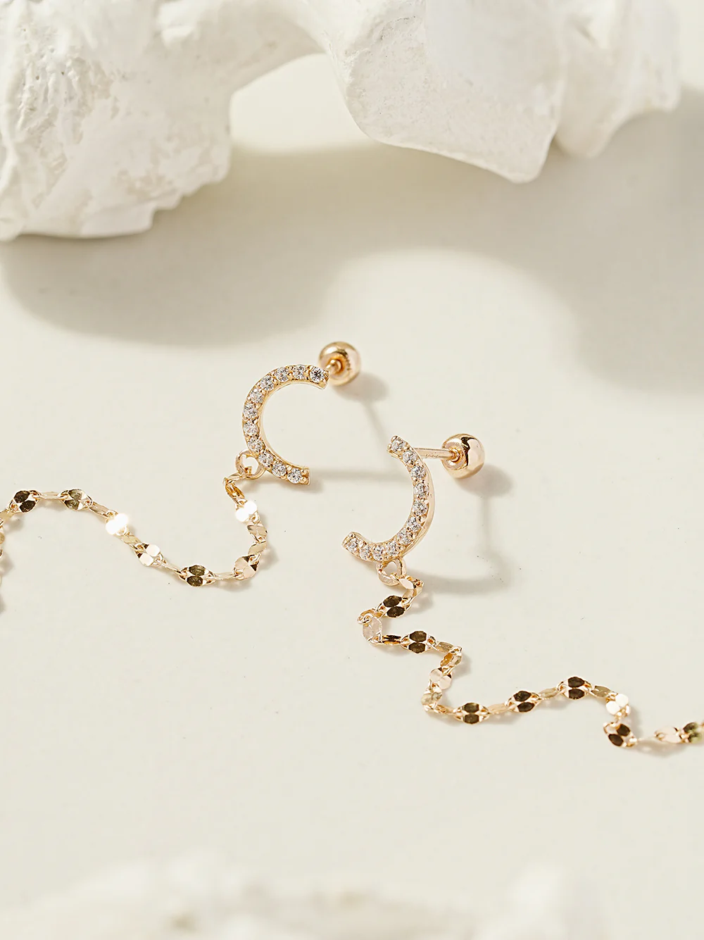 14K Gold Half Circle Long Chain Drop Cartilage Earring 20G18G16G - Image 11