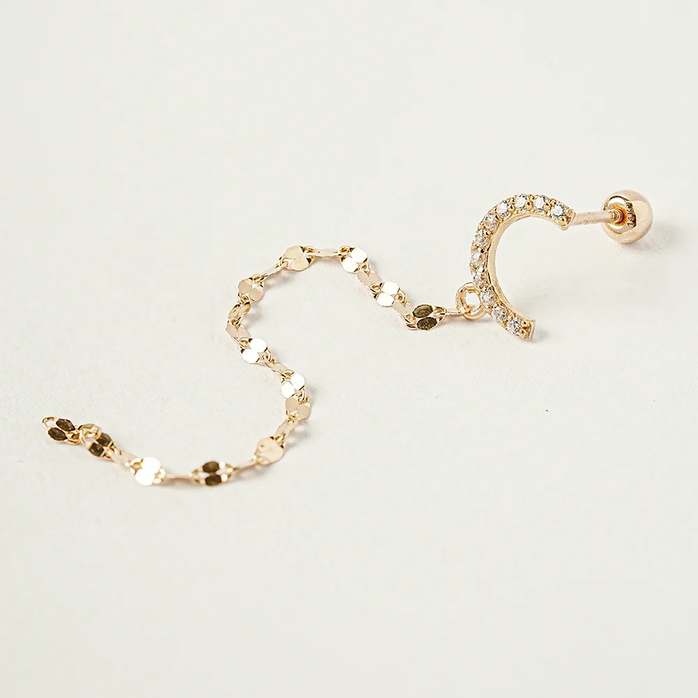 14K Gold Half Circle Long Chain Drop Cartilage Earring 20G18G16G - Image 13
