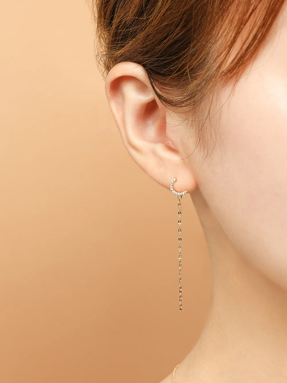 14K Gold Half Circle Long Chain Drop Cartilage Earring 20G18G16G - Image 2