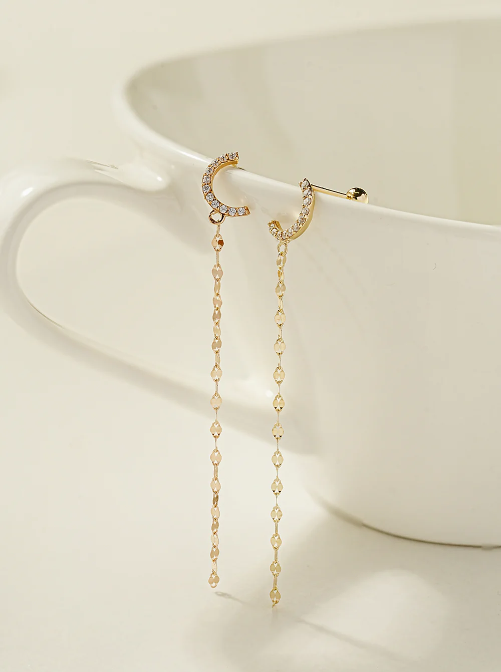 14K Gold Half Circle Long Chain Drop Cartilage Earring 20G18G16G - Image 3