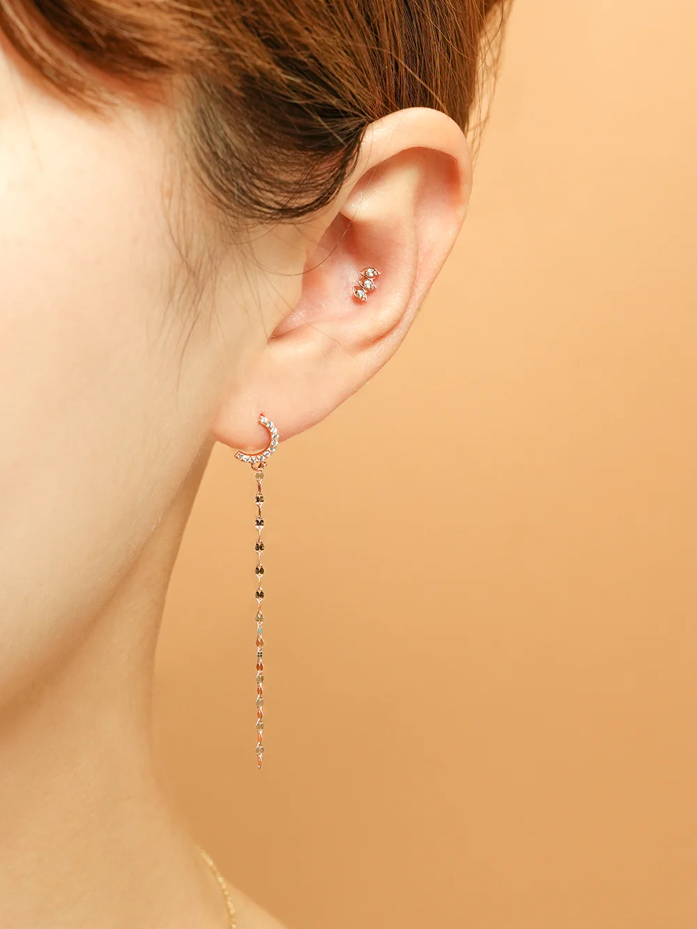 14K Gold Half Circle Long Chain Drop Cartilage Earring 20G18G16G - Image 4