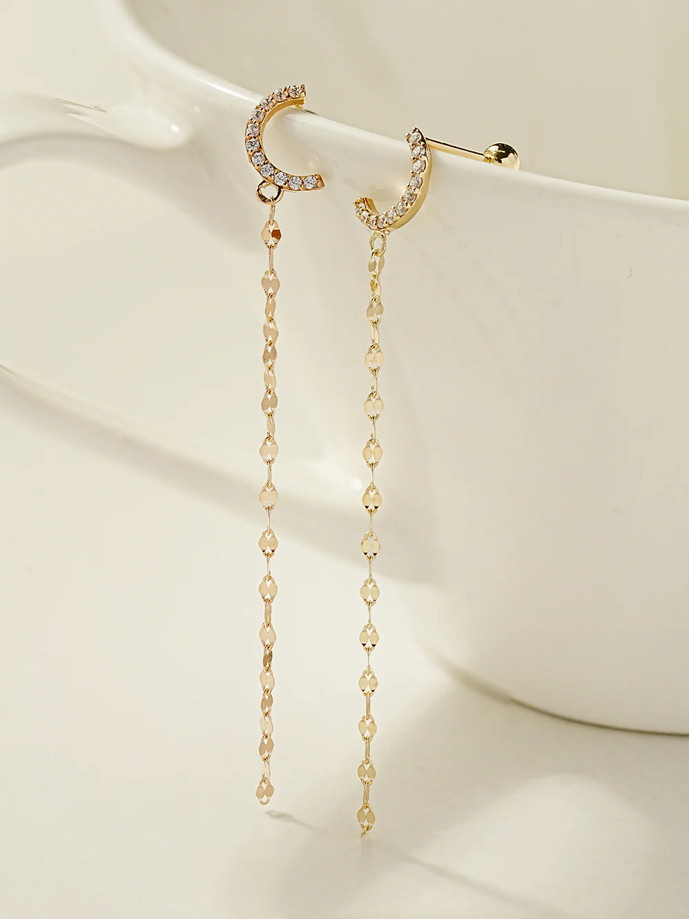 14K Gold Half Circle Long Chain Drop Cartilage Earring 20G18G16G - Image 5