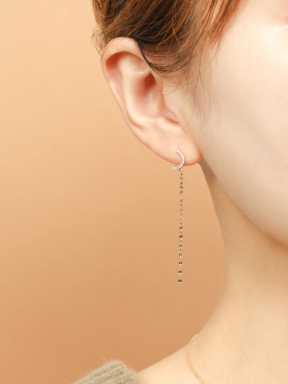 14K Gold Half Circle Long Chain Drop Cartilage Earring 20G18G16G - Image 6