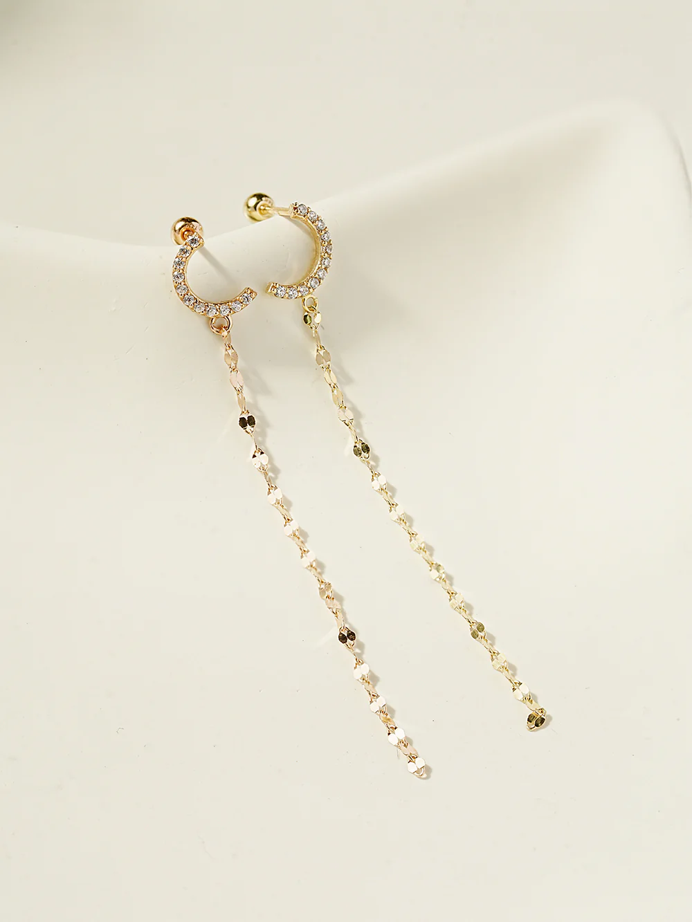 14K Gold Half Circle Long Chain Drop Cartilage Earring 20G18G16G - Image 7