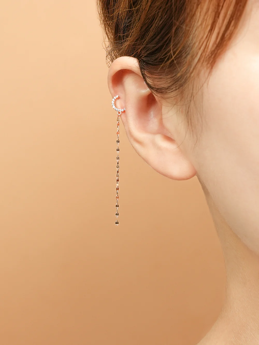 14K Gold Half Circle Long Chain Drop Cartilage Earring 20G18G16G - Image 8
