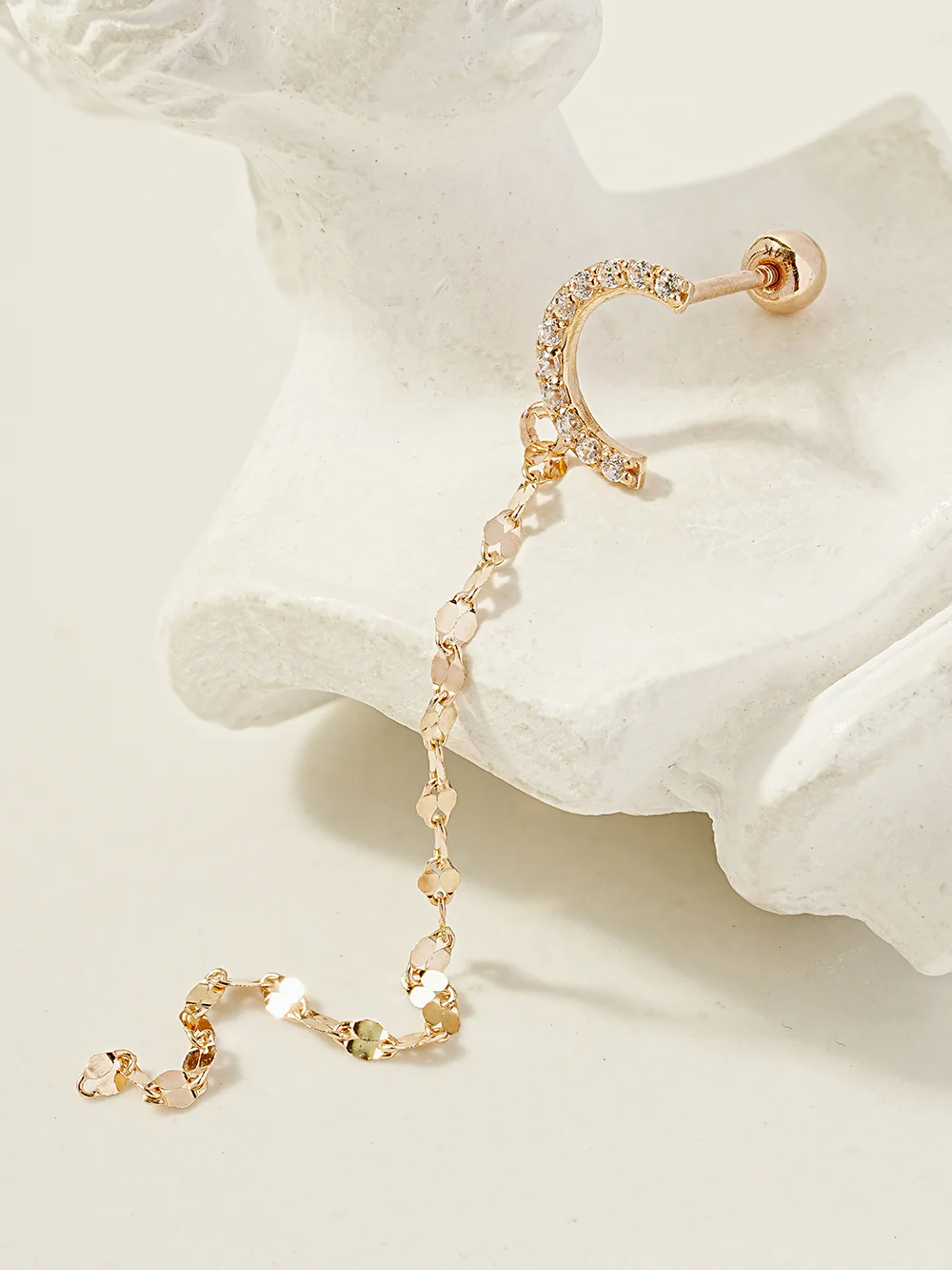 14K Gold Half Circle Long Chain Drop Cartilage Earring 20G18G16G - Image 9